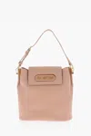Moschino Love Golden Logo Faux Leather Shoulder Bag In Beige