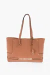 Moschino Love Golden Logo Faux Leather Tote Bag In Brown