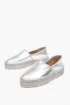 Moschino Love Laminated Leather Platform Espadrilles With Logo Engrav In Silver