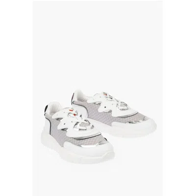 Moschino Love Leather And Fabric Sneakers Running35 With Logoed Heart In White