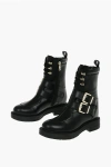 MOSCHINO LOVE LEATHER ANKLE BOOTS WITH GOLDEN DETAILS