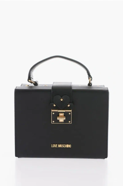 Moschino Love Leather Briefcase Bag With Turn Lock Closure In Brown