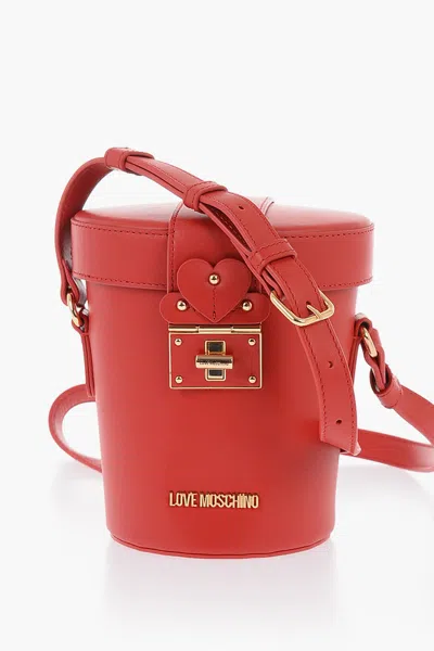 Moschino Love Leather Bucket Bag With Turn Lock Closure In Red