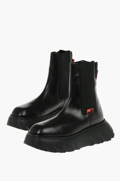 Moschino Love Leather Climb60 Chelsea Boots With Chunkly Sole And Con In Black