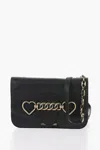 Moschino Love Leather Crossbody Bag With Heart Shaped Clamp In Black