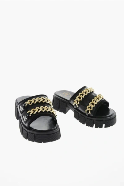 Moschino Love Leather Sandals With Decorative Chains 4.5cm In Black