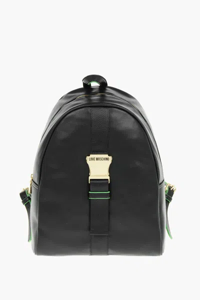 Moschino Love Logoed Shoulder Strap Faux Leather Safety Backpack In Black