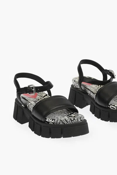 Moschino Love Logoed Sole Tassel 70 Leather Sandals In Black