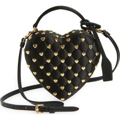 Moschino Love Me Studded Satin Crossbody Bag In Black