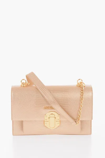Moschino Love Metallic Faux Leather Shoulder Bag In Gold