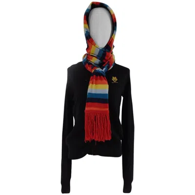 Pre-owned Moschino Love  Black Wool Cardigan Multicolour Scarf