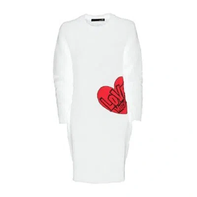 Pre-owned Moschino Love  Chic Heart Pattern Knit Dress In White