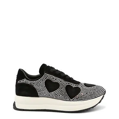 Pre-owned Moschino Love  Damen Glitter Spitz Zulaufende Sneaker Mit Absatz Und Plateau In S In Black