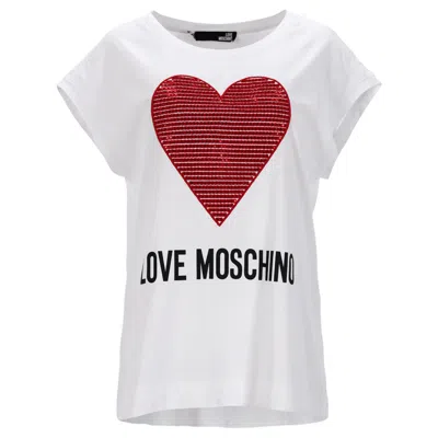 Moschino Love  Heart Detail T-shirt In White Cotton