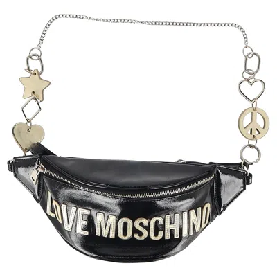 Moschino Love  Logo Belt Bag In Black Leather