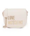 Moschino Love Faux Leather Saddle Bag With Golden Chain And Maxi Logo In White