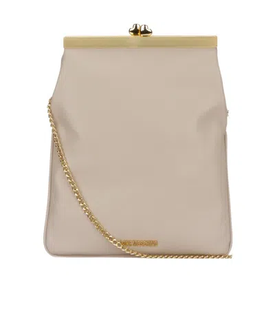 Moschino Love  Logo Lettering Heart-clasp Crossbody Bag In Nude