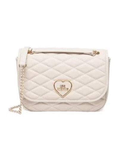 Moschino Love  Logo Plaque Quilted Shoulder Bag In White