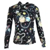 Moschino Love  Printed Blouse With Self-tie Neck Bow In Multicolor Satin In Multi