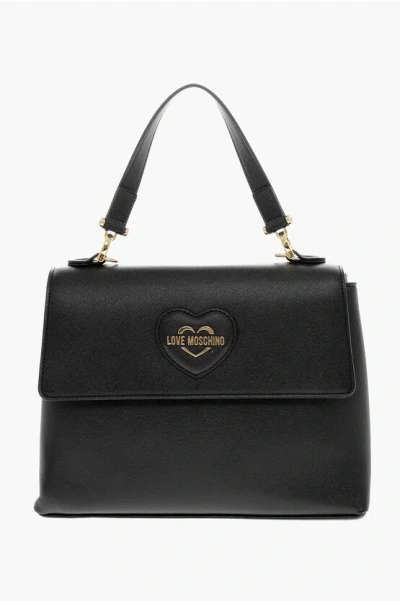 Moschino Love  Saffiano Faux Leather Hande Bag With Removable In Burgundy