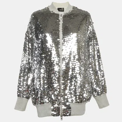 Pre-owned Moschino Love  Silver Cotton Knit Sequins Bomber Jacket S