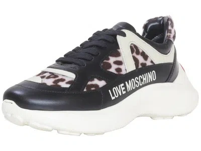 Pre-owned Moschino Love  Women's Faux Fur Lace-up Sneaker Shoes Off White/black