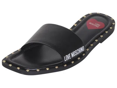 Pre-owned Moschino Love  Women's Sandals Flat Shoes Studded Leather Black