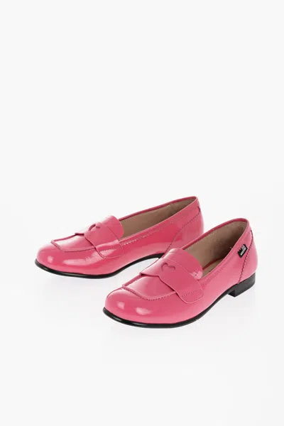 Moschino Love Patent Leather Loafers With Heart-shaped Cut-out Detail In Pink