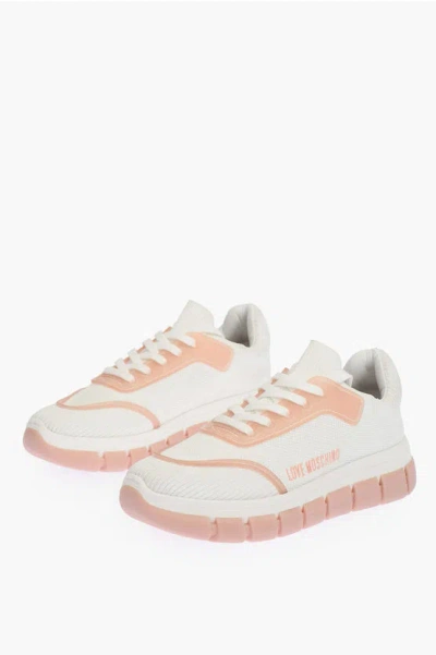 Moschino Love Perforated Fabric Two-tone Tassel50 Sneakers In White