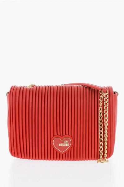 Moschino Love Pleated Faux Leather Bag With Chain Shoulder Strap In Brown