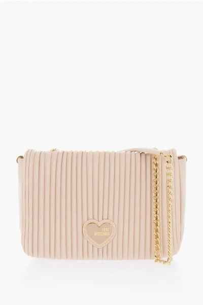Moschino Love Pleated Faux Leather Shoulder Bag With Golden Chain In Burgundy