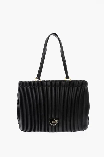 Moschino Love Pleated Faux Leather Tote Bag In Black