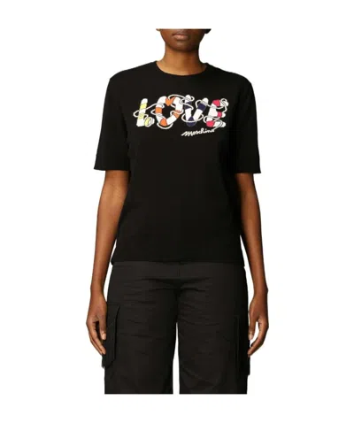 Moschino Love Printed Knitted Short-sleeved Pullover In Black