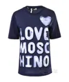 Moschino Love Printed T-shirt With Round Collar And Short Sleeves In Blue