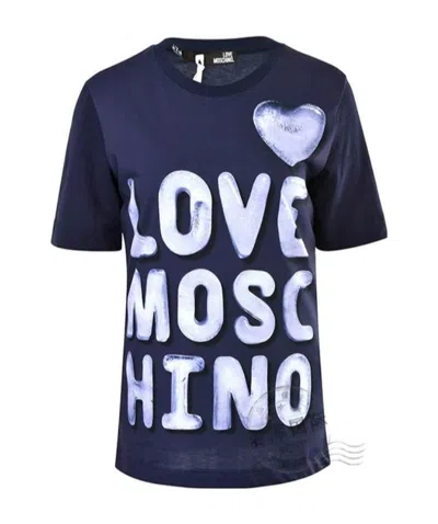 Moschino Love Printed T-shirt With Round Collar And Short Sleeves In Blue