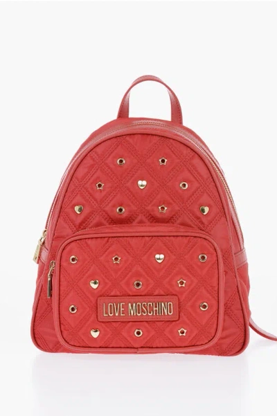 Moschino Love Quilted Backpack With Metallic Applications In Brown