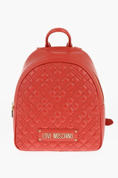 Moschino Love Quilted Faux Leather Backpack With Golden Logo In Black