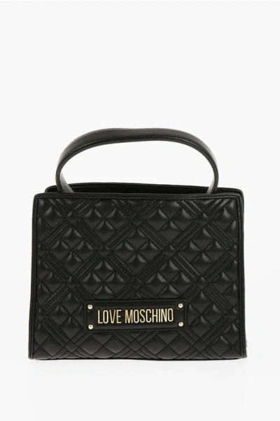 Moschino Love Quilted Faux Leather Bag With Removable Shoulder Strap In Black