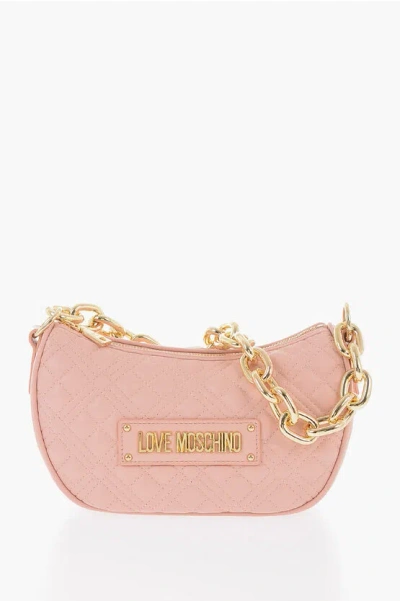 Moschino Love Quilted Faux Leather Shoulder Bag With Golden Chain In Black