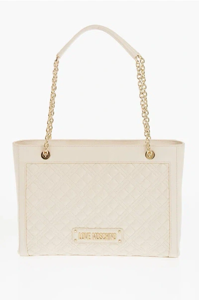 Moschino Love Quilted Faux Leather Shoulder Bag With Golden Logo In Black