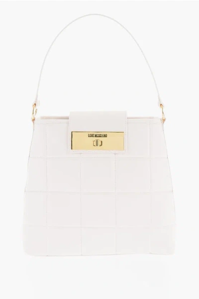 Moschino Love Quilted Faux Leather Shoulder Bag With Turn Lock Closur In Burgundy