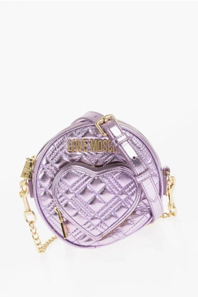 Moschino Love Quilted Metallic Faux Leather Bag With Heart-shaped Poc In Black