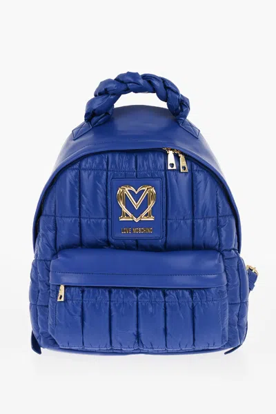 Moschino Love Quilted Nylon Backpack With Faux Leather Trims In Blue