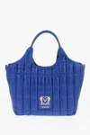 Moschino Love Quilted Nylon Tote Bag With Faux Leather Trims In Blue