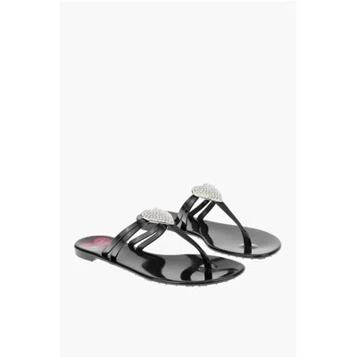 Moschino Love Rubber Thong Sandals With Heart Detail In Black