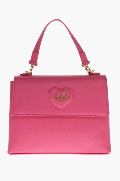 Moschino Love Saffiano Faux Leather Hande Bag With Removable Shoulder In Brown