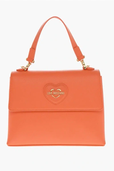 Moschino Love Saffiano Faux Leather Hande Bag With Removable Shoulder In Burgundy