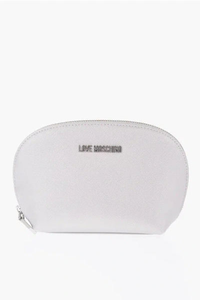 Moschino Love Silver-tone Effect Saffiano Faux Leather Clutch In White