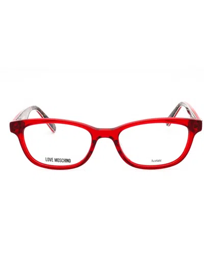 Moschino Love Sleek Rectangular Eyeglasses For Women In Red