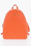 Moschino Love Solid Color Faux Leather Backpack With Golden Logo